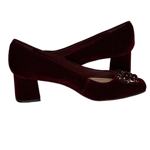 Isaac Mizrahi Live! Embellished Block Heel Pumps‎ in Wine Size 9.5M - Picture 4 of 9